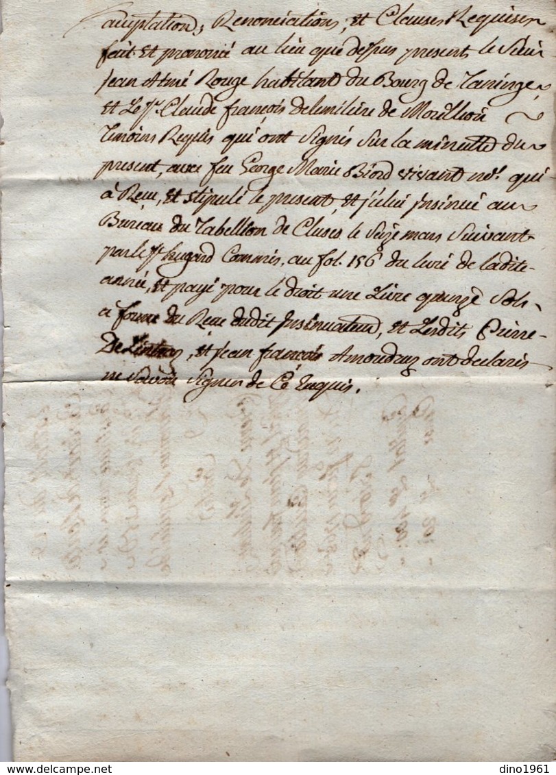 VP14.182 - TANINGES - Acte De 1768 - Rente Concernant Des Religieux De La Chartreuse De Mélan - Manuscrits