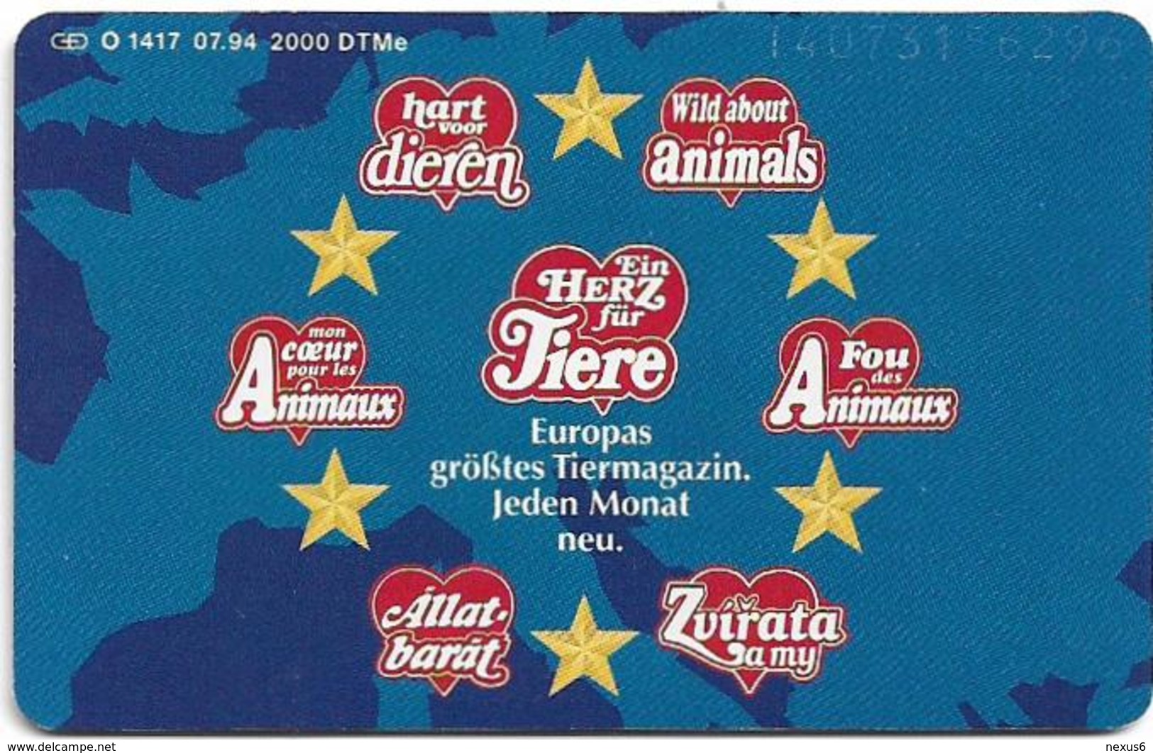 Germany - Ein Herz Für Tiere - Animals - O 1417 - 07.94, 6DM, 2.000ex, Used - O-Series : Séries Client