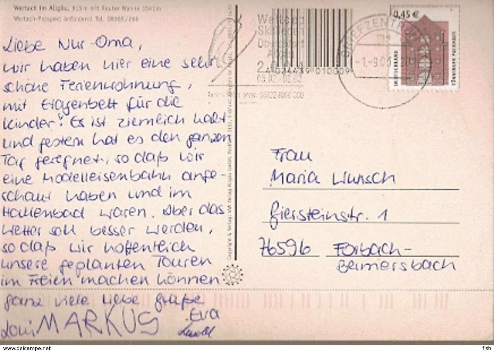 Germany & Circulated, Greetings From  Wertach Im Allgäu Mit Reuter Wanne, Briefzentrum, Forbach 2003 (77766) - Souvenir De...