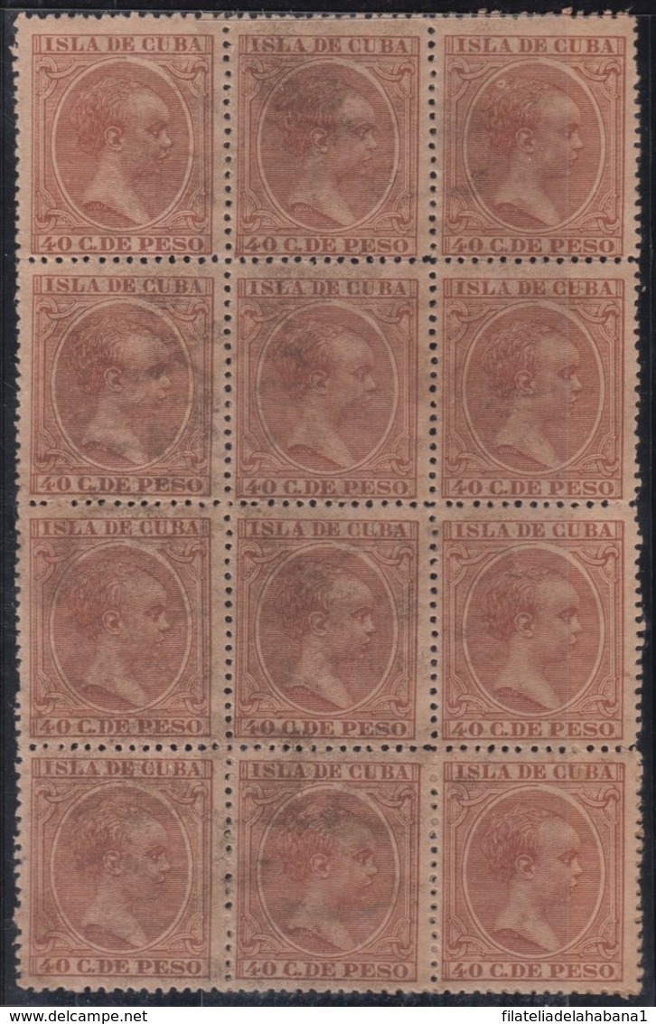 1896-206 CUBA SPAIN ANTILLES. 1896 ALFONSO XIII. 40c UNUSED NO GUM BLOCK 12. HIGHT VALUE. - Voorfilatelie