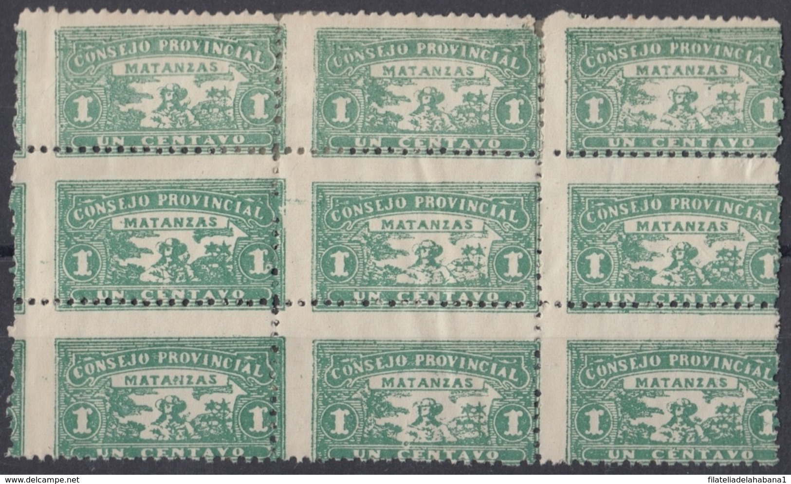 LOC-74 CUBA REPUBLICA. 1903. LOCAL REVENUE MATANZAS. 1c PERFORATED ERROR BLOCK 6. ORIGINAL GUM. - Timbres-taxe