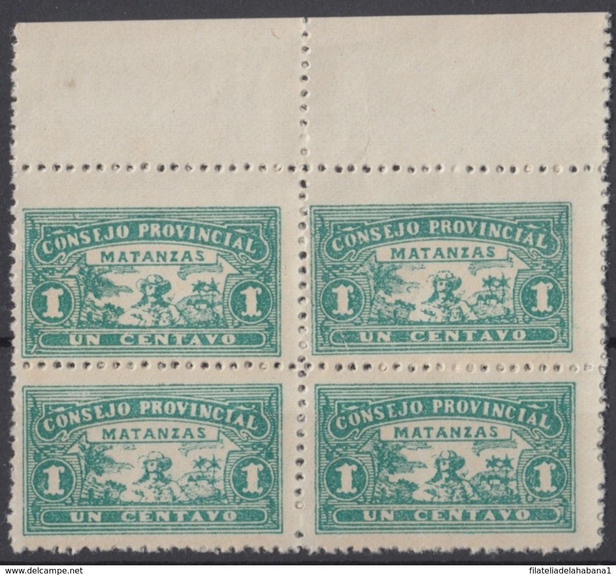 LOC-76 CUBA REPUBLICA. 1903. LOCAL REVENUE MATANZAS. 1c PERFORATED BLOCK 4. ORIGINAL GUM. - Strafport