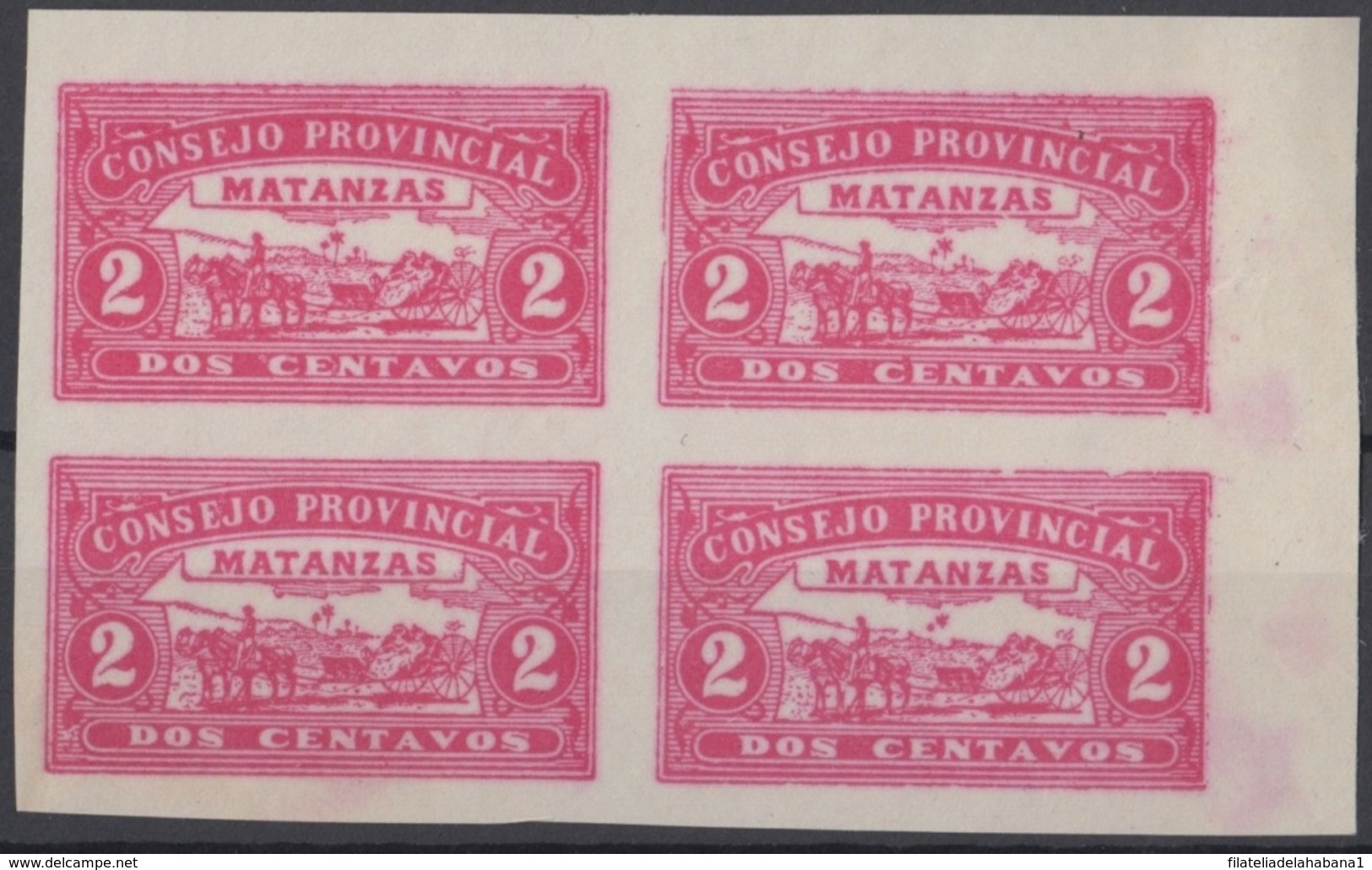 LOC-79 CUBA REPUBLICA. 1903. LOCAL REVENUE MATANZAS. 2c IMPERFORATED BLOCK 4. NO GUM. - Segnatasse