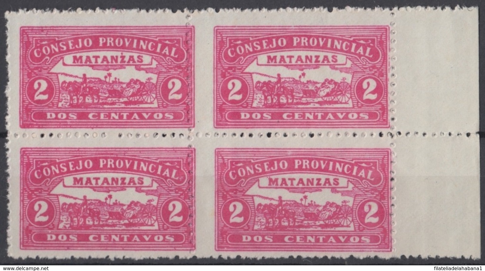 LOC-81 CUBA REPUBLICA. 1903. LOCAL REVENUE MATANZAS. 2c PERFORATED BLOCK 4. ORIGINAL GUM. - Impuestos