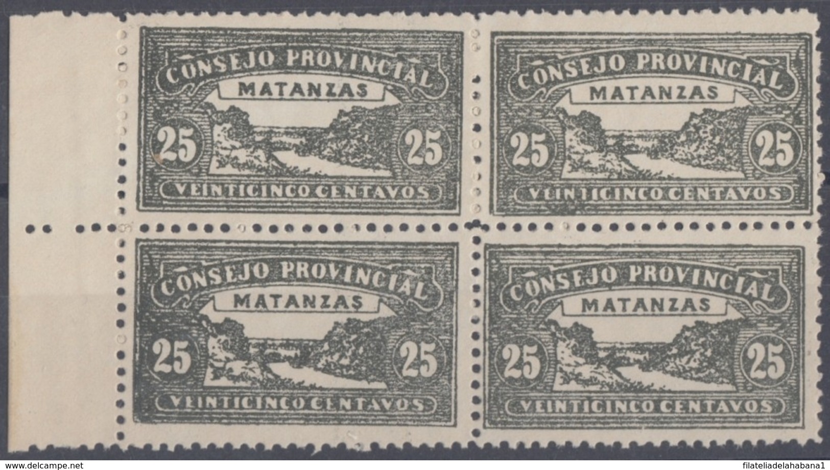 LOC-94 CUBA REPUBLICA. 1903. LOCAL REVENUE MATANZAS. 25c PERFORATED BLOCK 4. ORIGINAL GUM. - Postage Due