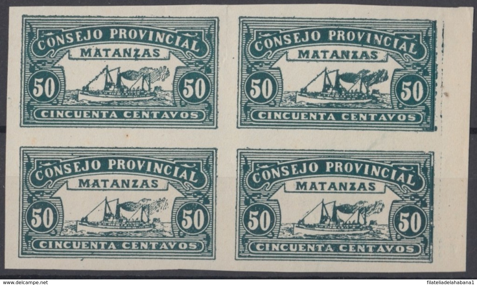 LOC-97 CUBA REPUBLICA. 1903. LOCAL REVENUE MATANZAS. 50c IMPERFORATED BLOCK 4. NO GUM. - Segnatasse