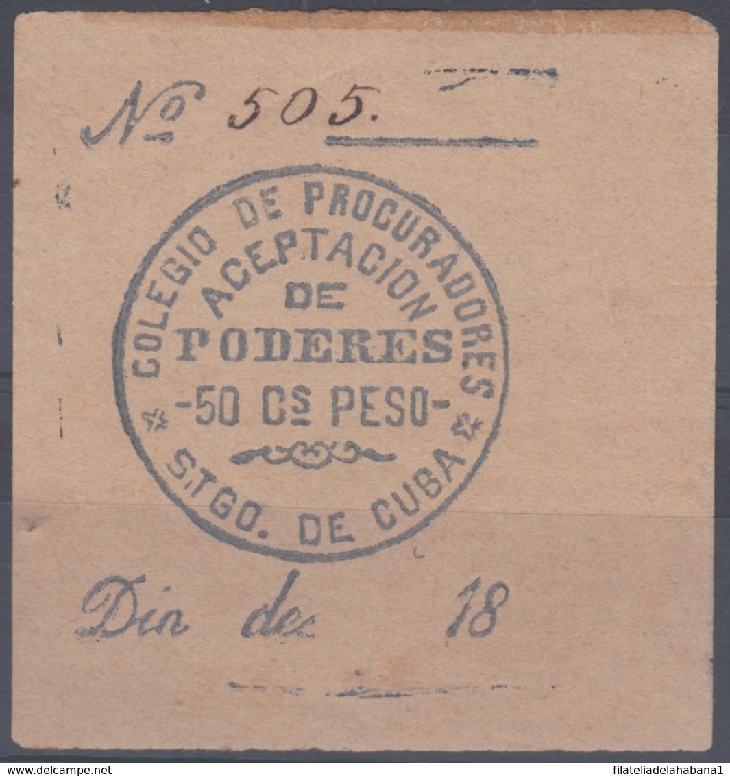 ABO-94 CUBA SPAIN ESPAÑA. 50c ACEPTACION DE PODERES. SANTIAGO DE CUBA LAWYER AND ATTORNEY USED. - Postage Due