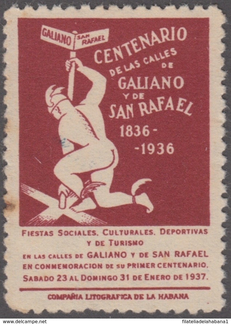 VI-430 CUBA REPUBLICA. CINDERELLA 1936, CENTENARIO CALLE GALIANO Y SAN RAFAEL. GOMA ORIGINAL. - Beneficenza