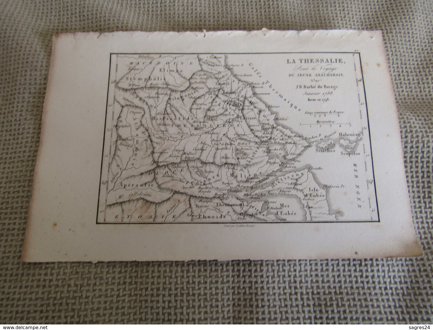 Carte Plan La Thessalie Pour Le Voyage Du Jeune Anacharsis  Par J.D.Barbié Du Bocage 1788 - Cartes Géographiques