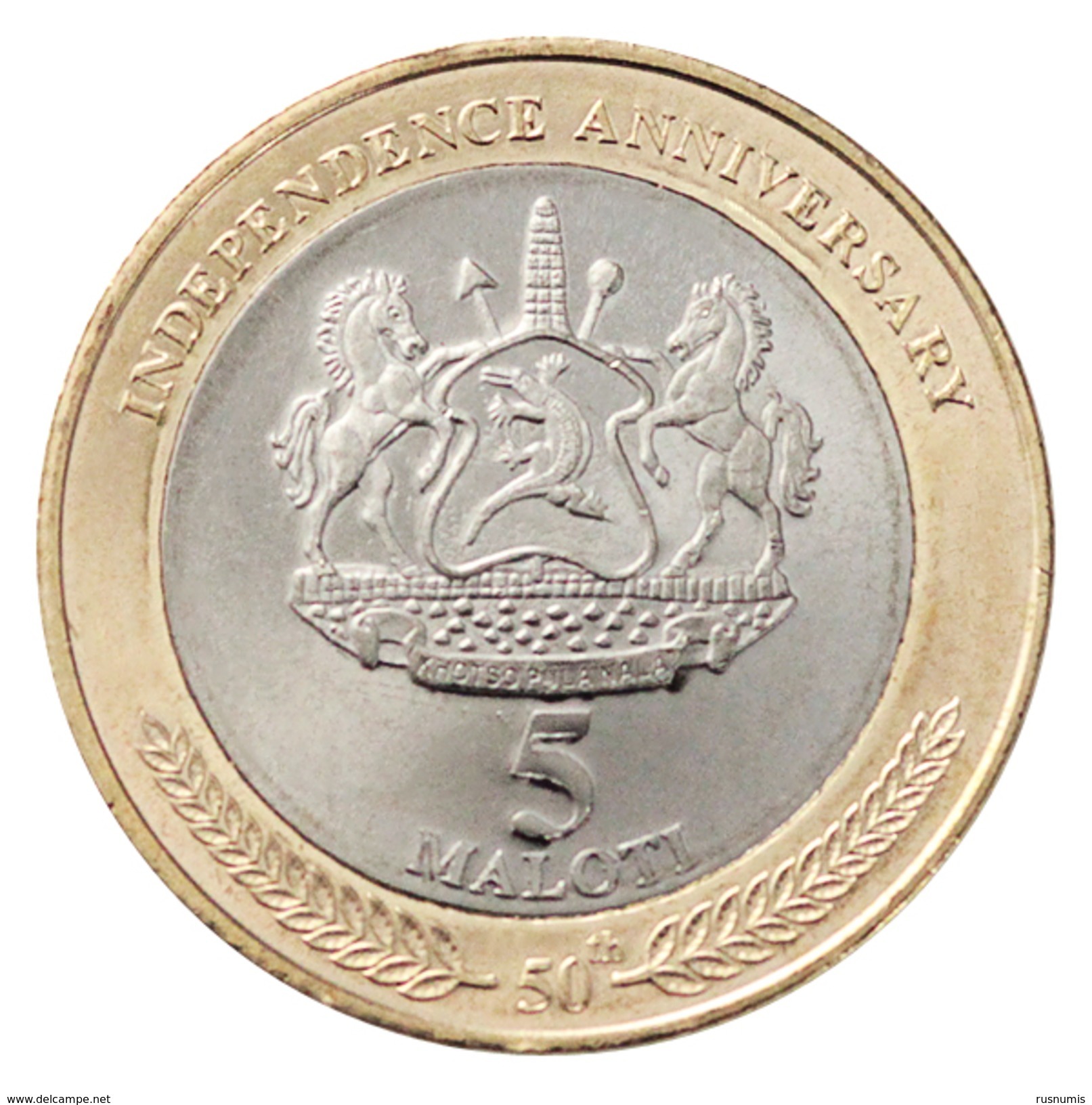 LESOTHO LESOTO 5 MALOTI 50th ANNIVERSARY OF INDEPENDENCE BIMETAL 2016 UNC - Lesotho