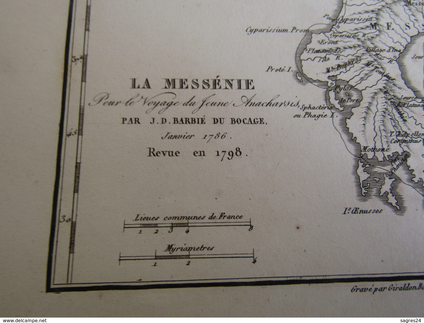 Carte La Messénie Par J.D.Barbié Du Bocage 1786 - Cartes Géographiques