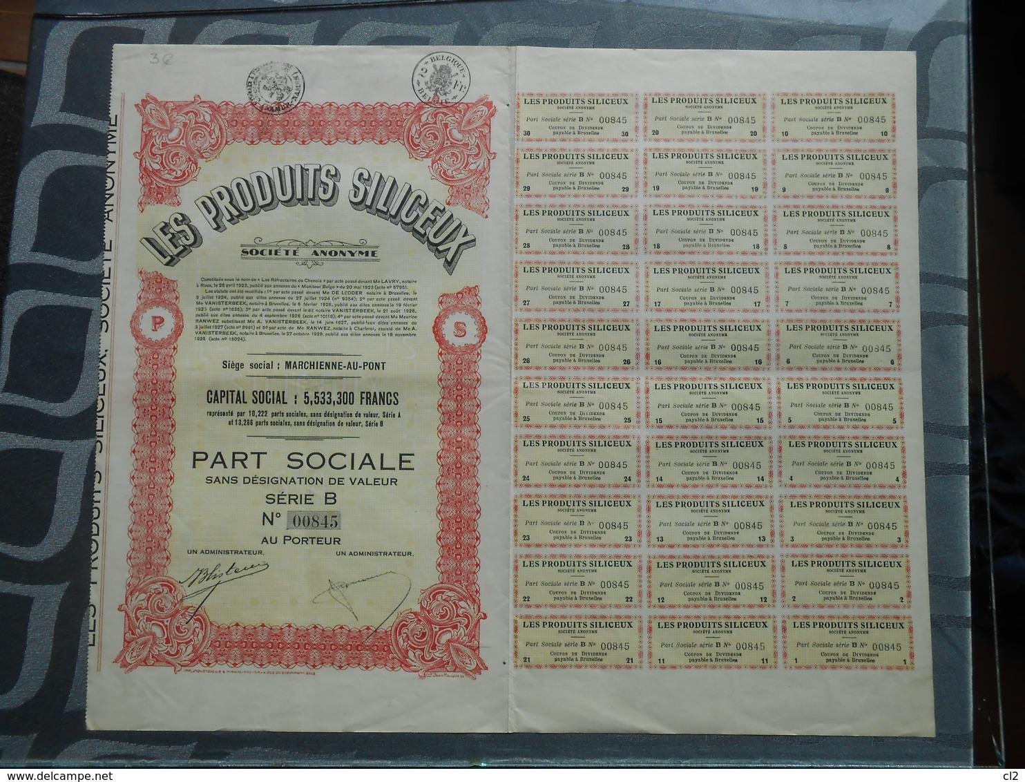 Les PRODUITS SILICEUX - Part Sociale Sans Désignation De Valeur (document Complet) - P - R