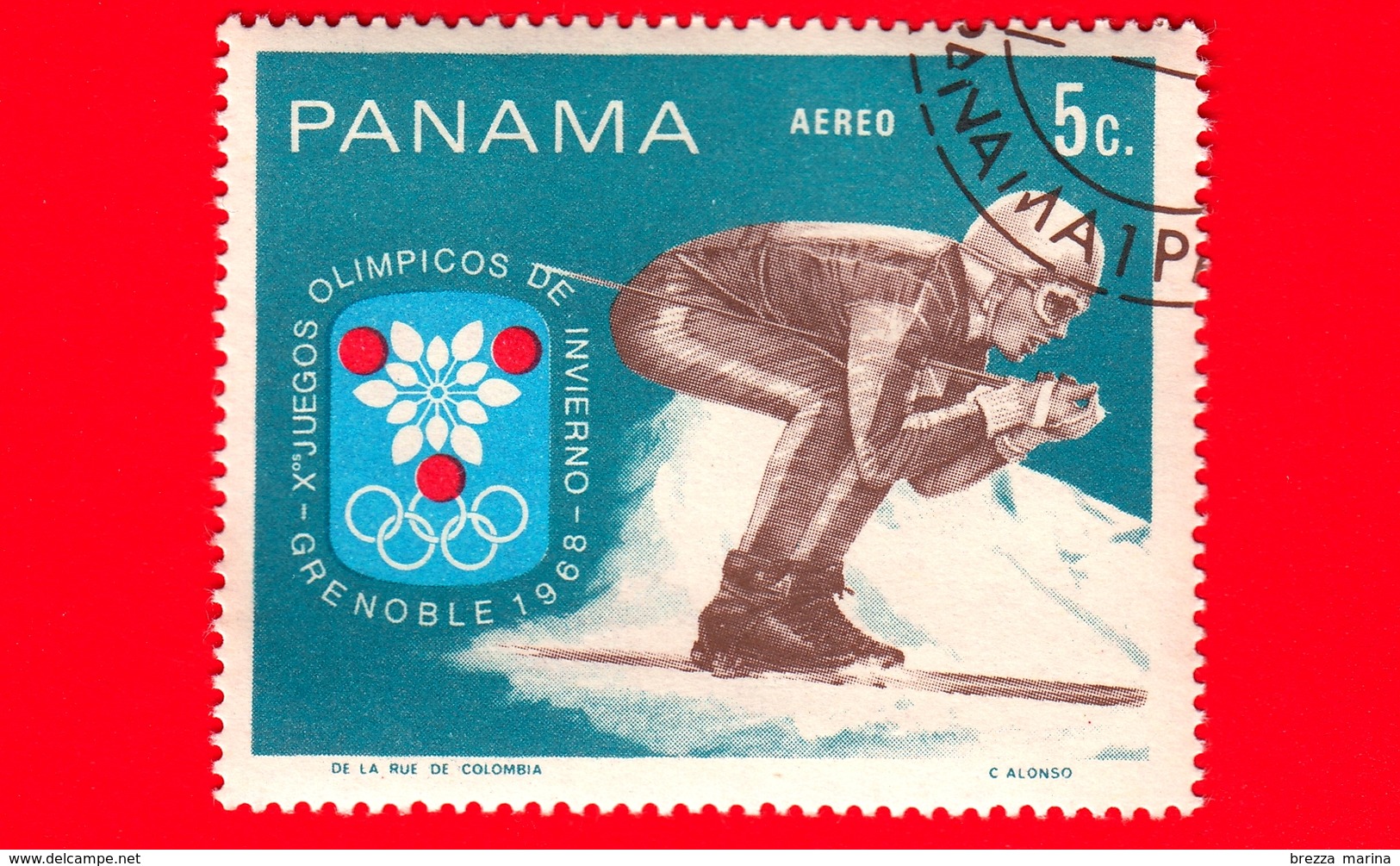 PANAMA - Nuovo - 1968 - Giochi Olimpici Invernali, Grenoble - Slalom - Skier - 5 - P. Aerea - Panama