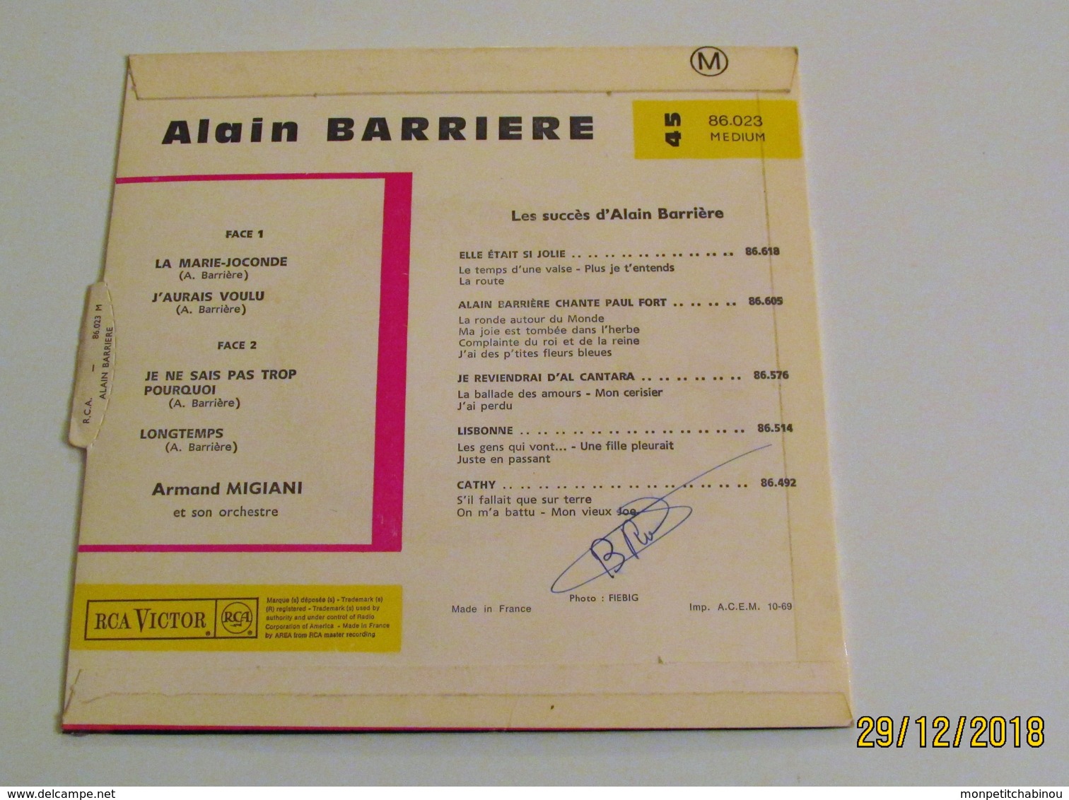 45T ALAIN BARRIÈRE : La Marie Joconde - Other - French Music