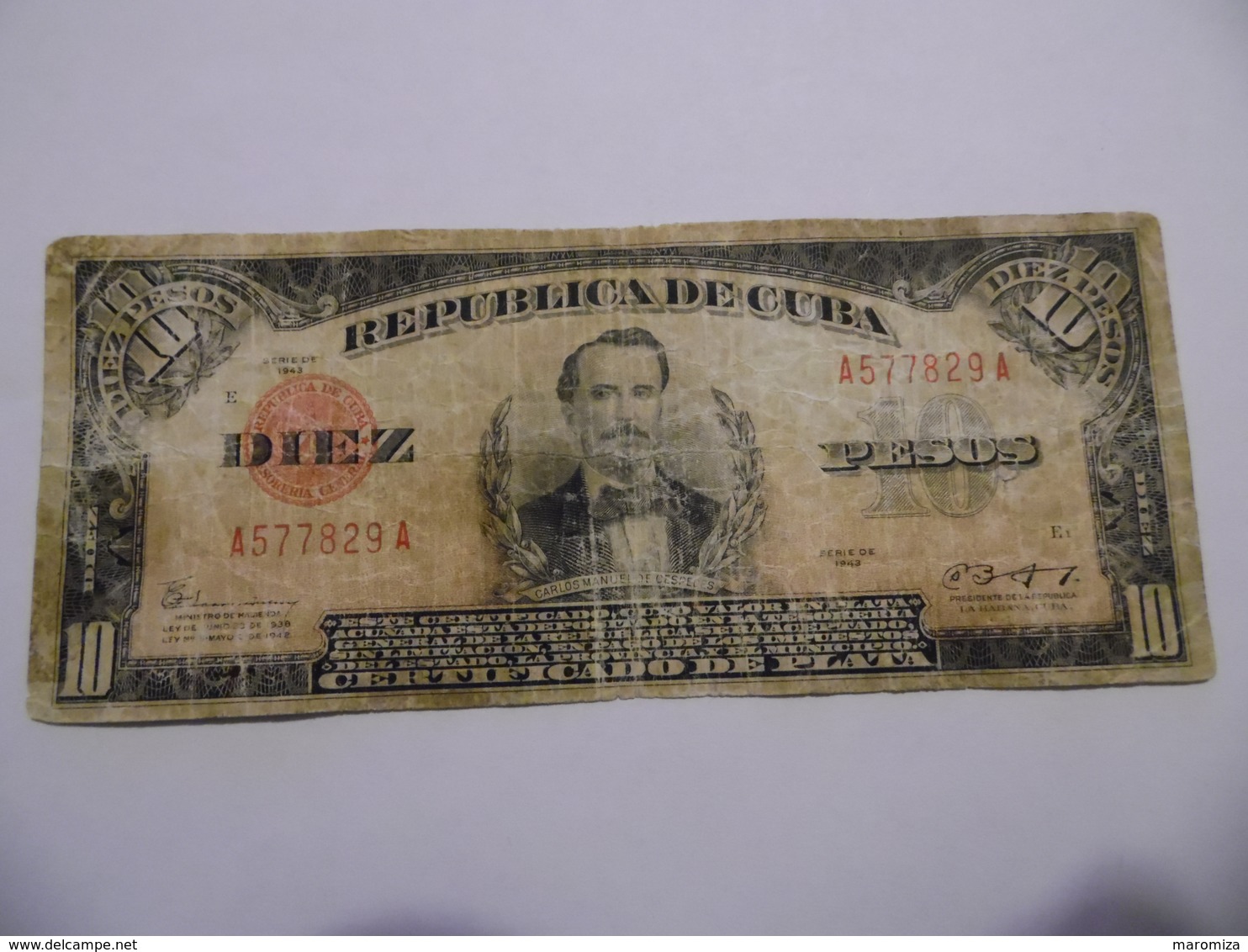 Cuba Kuba Куба 10 Pesos 1943 + 20 Pesos 1945 Very Heavily Used Preservation !!! - Cuba