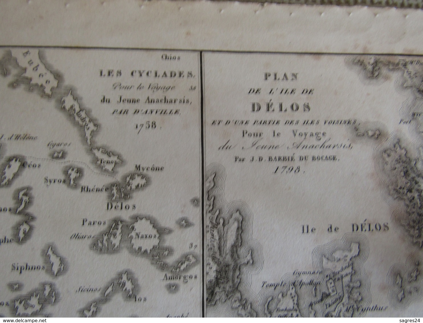 Carte Plan De L`Ile De Délos Et D`Une Partie Des Iles Voisines Par J.D.Barbié Du Bocage 1798 - Carte Geographique