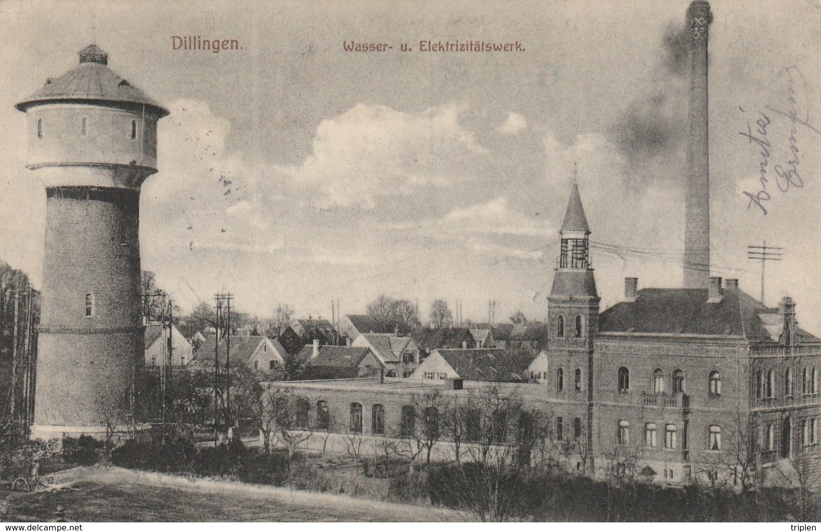 Dillingen - Wasser- U. Elektrizitätswerk - Kriegsgefangenensendung - Militaria " Geprüft" - Dillingen