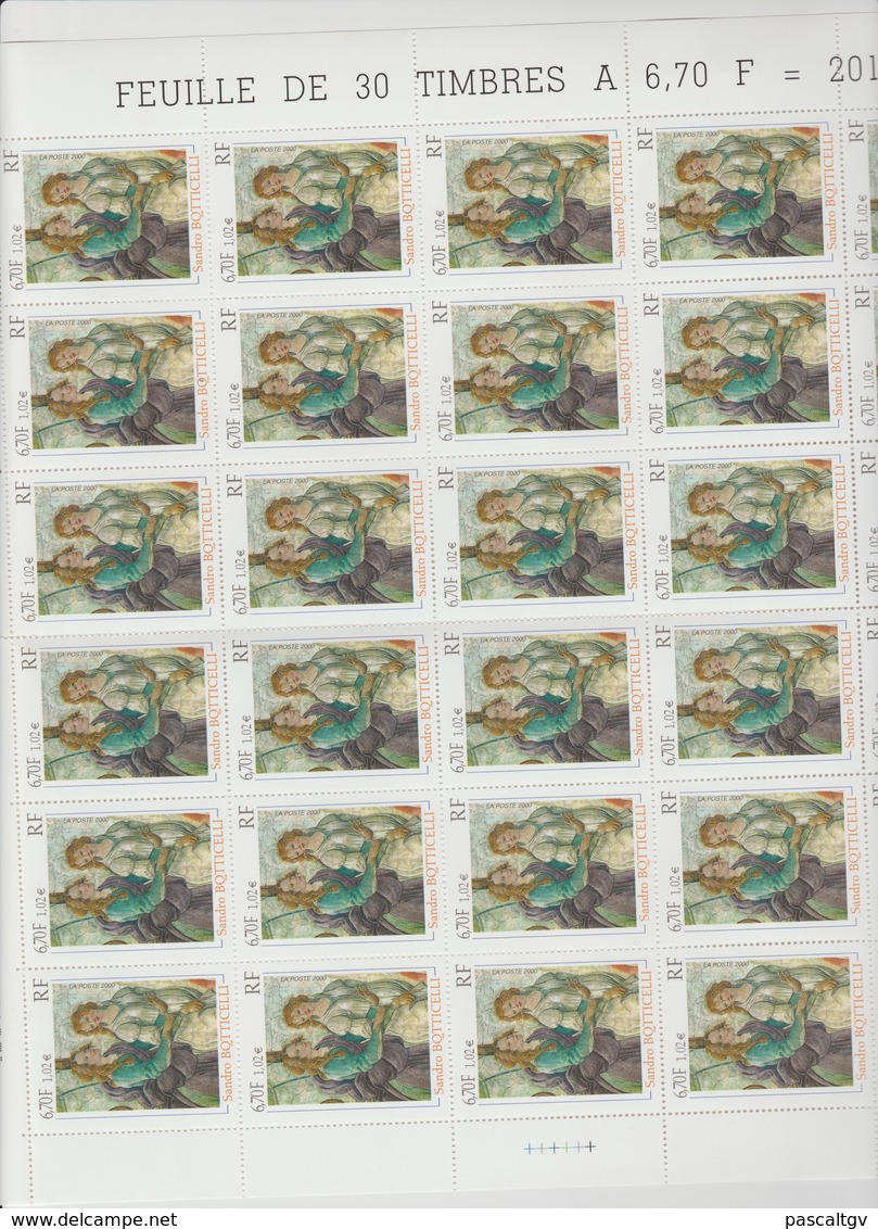 Planche De 30 Timbres N° 3301 à 1.02 Euros - Feuilles Complètes