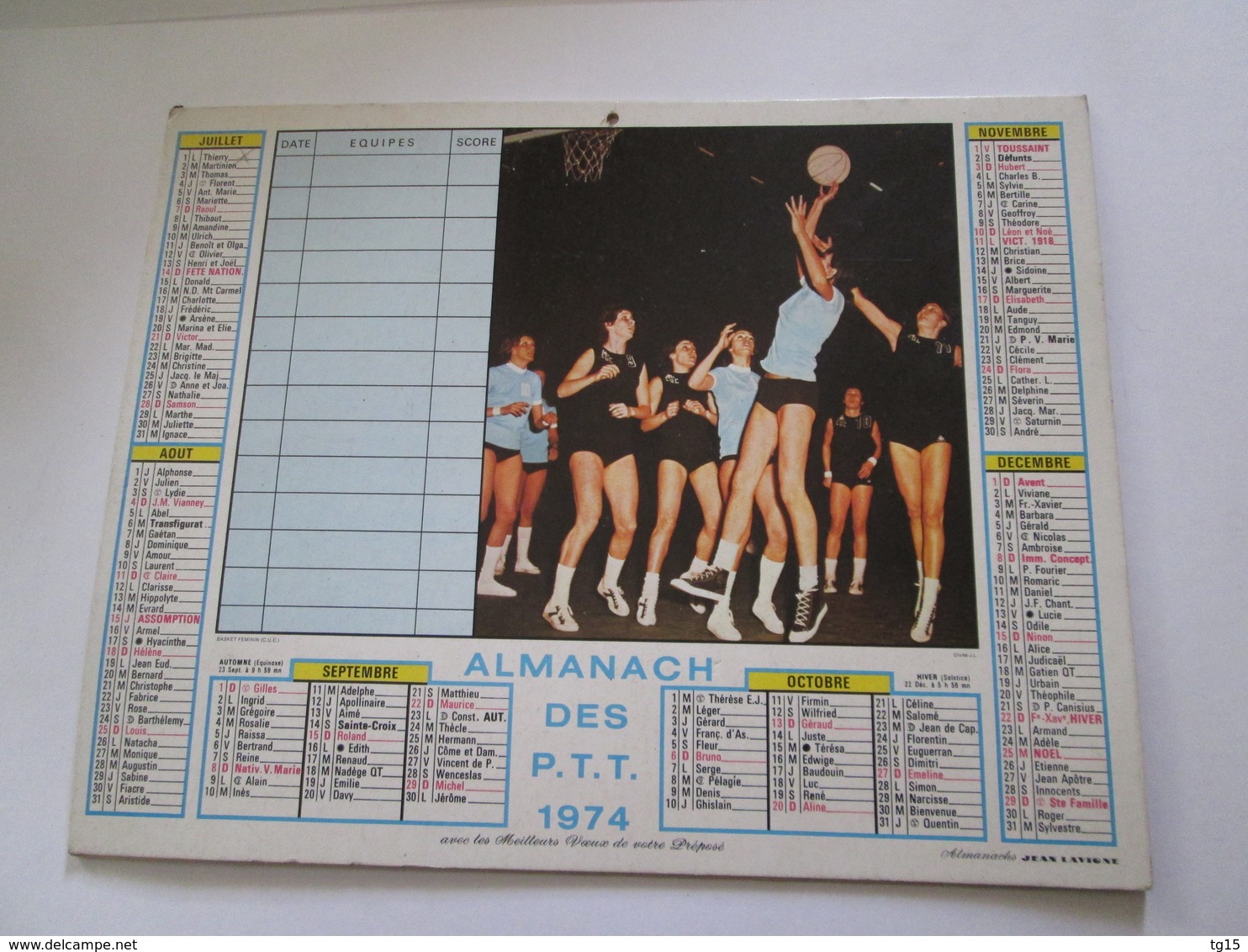 Calendrier  ALMANACH  DES PTT 1974  CANTAL - Formato Grande : 1971-80