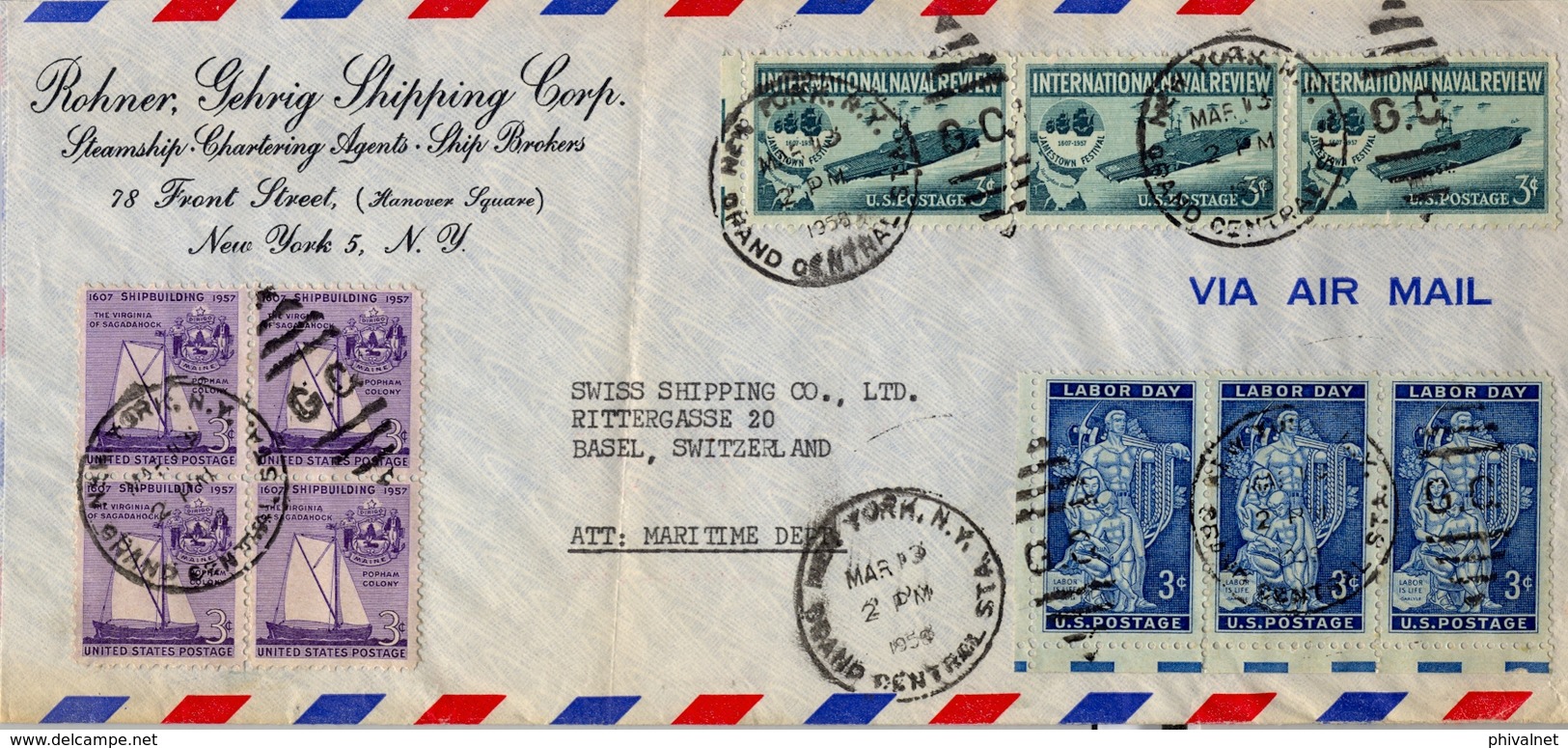 1958 , ESTADOS UNIDOS , SOBRE COMERCIAL CIRCULADO , NUEVA YORK - BASILEA - Cartas & Documentos