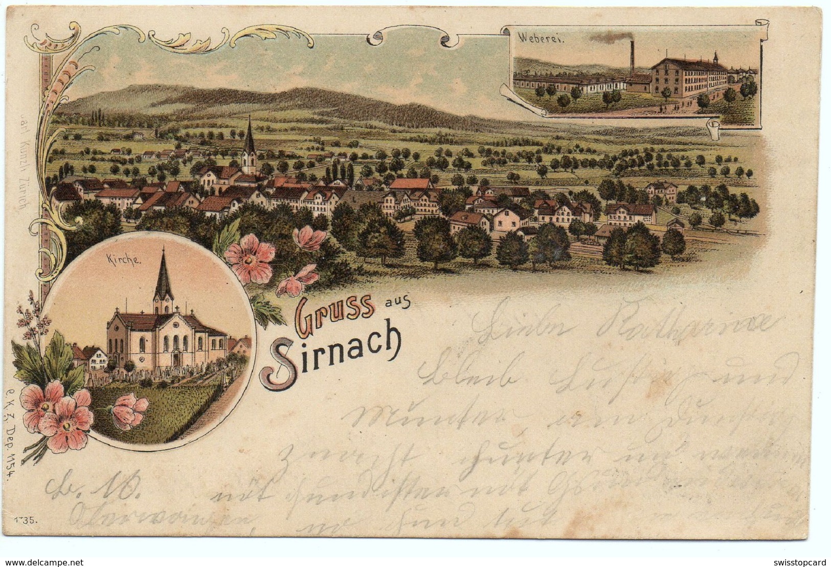 LITHO Gruss Aus SIRNACH Kirche Weberei Bezirk Münchwilen Gel. 1900 N. St. Gallen - Münchwilen