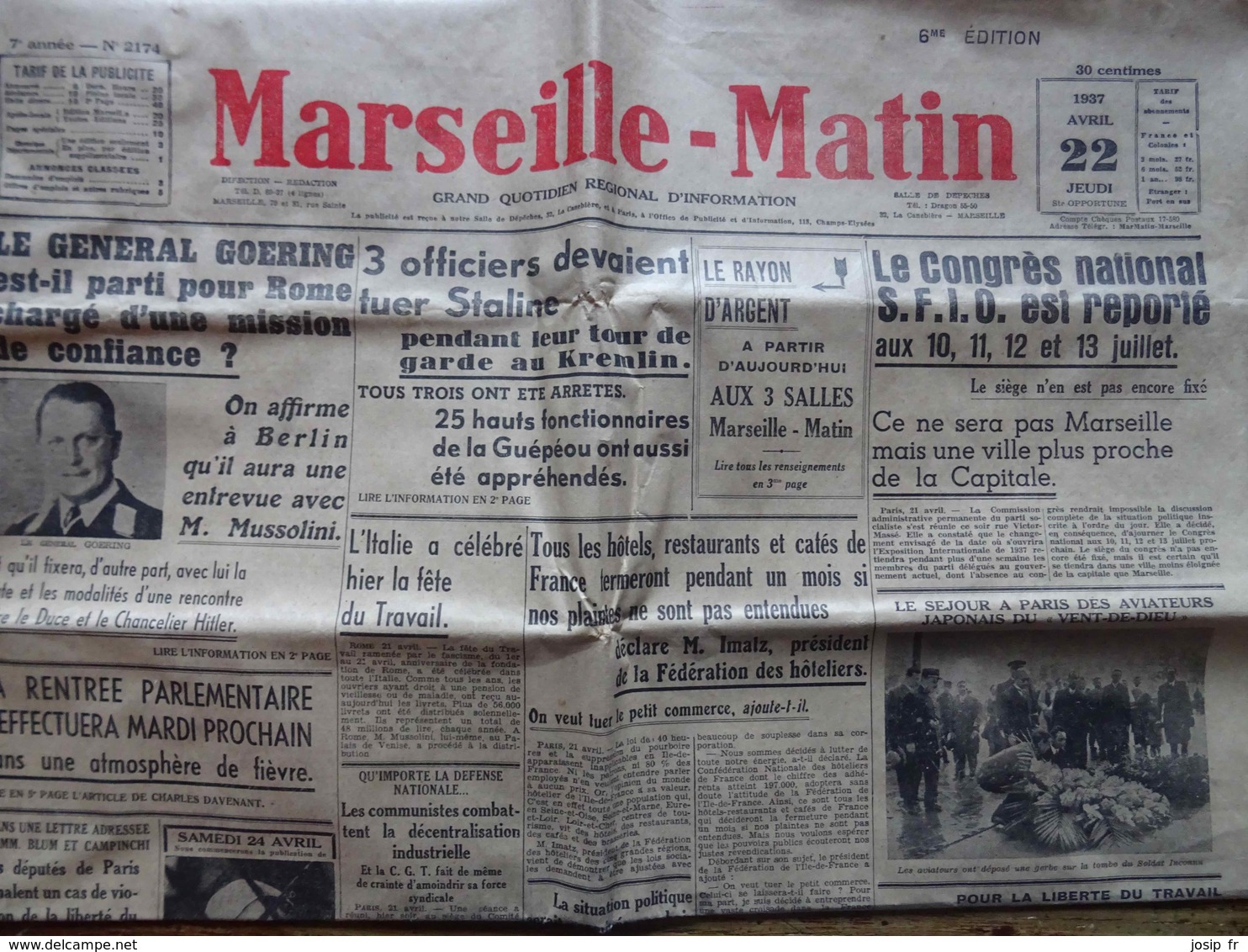 CIRQUE : Placard Publicitaire CIRQUE MÉDRANO Dans MARSEILLE-MATIN Du 22 Avril 1937 (Athlète JULES LADOUMÈGUE Au Cirque) - Autres & Non Classés