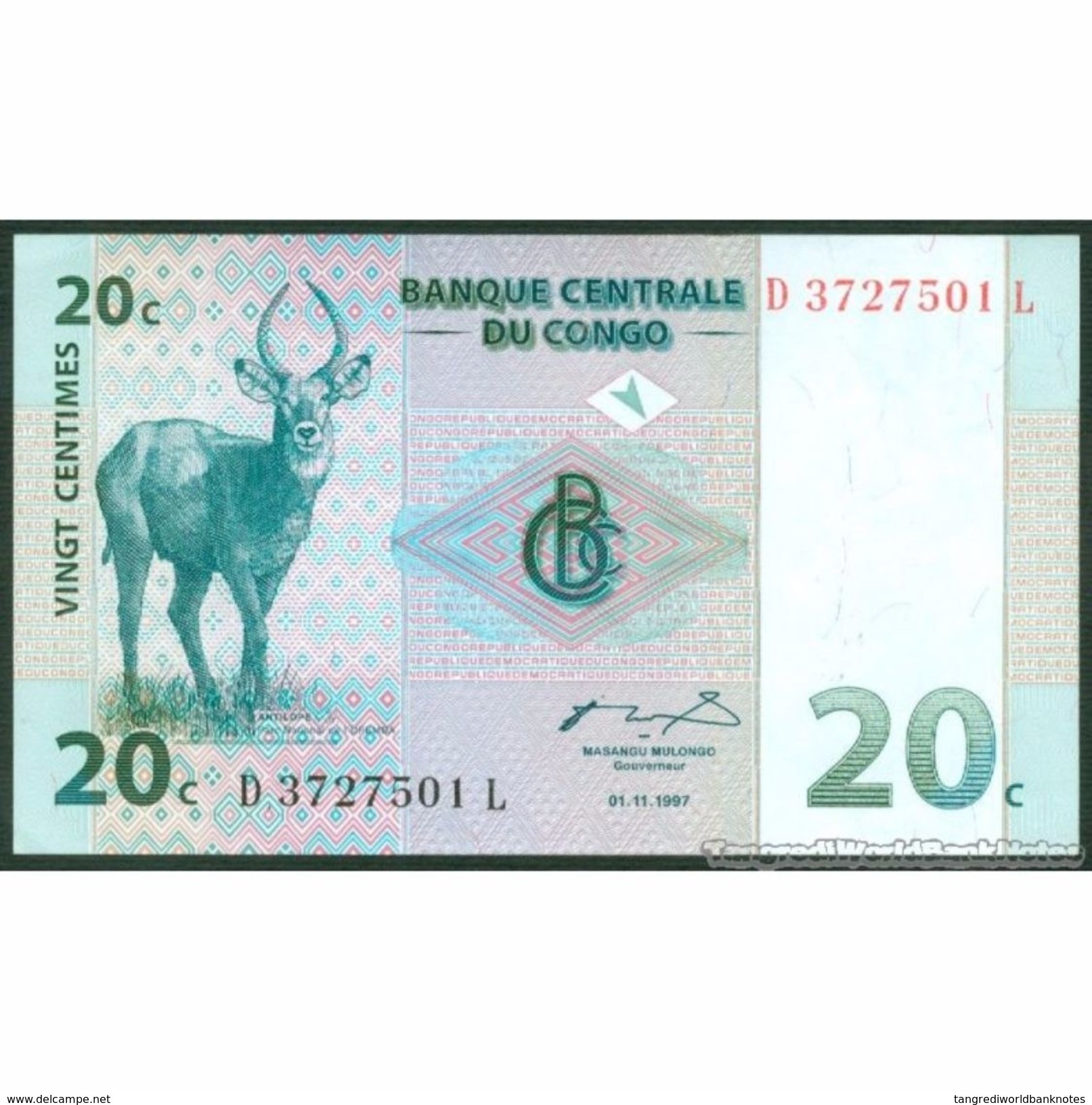 TWN - CONGO DEM. REP. 83a - 20 Centimes 1.11.1997 D-L (ATB) UNC - Democratische Republiek Congo & Zaire