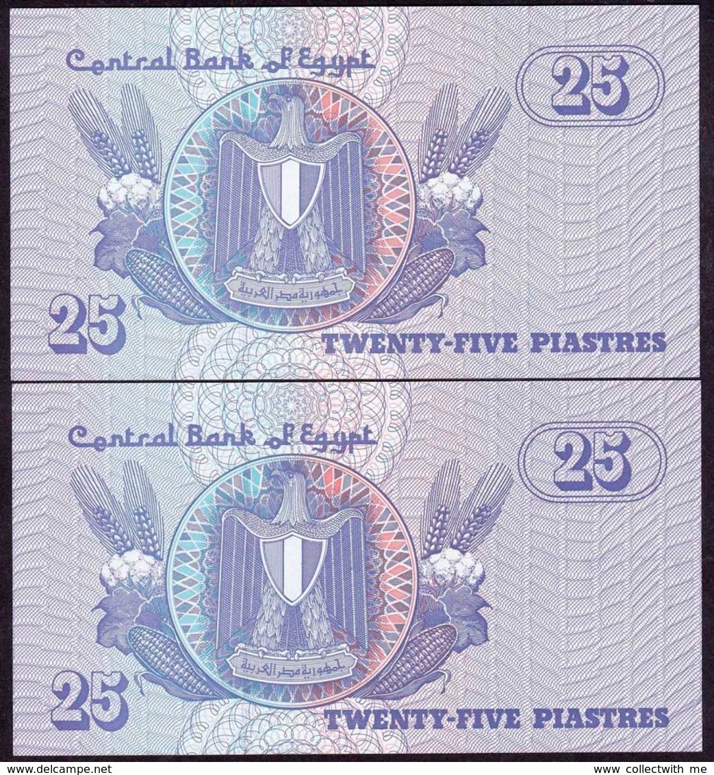 Egypt 25 Piastres 1987 UNC Replacement Prefix C/200 2 Banknotes - Egypte