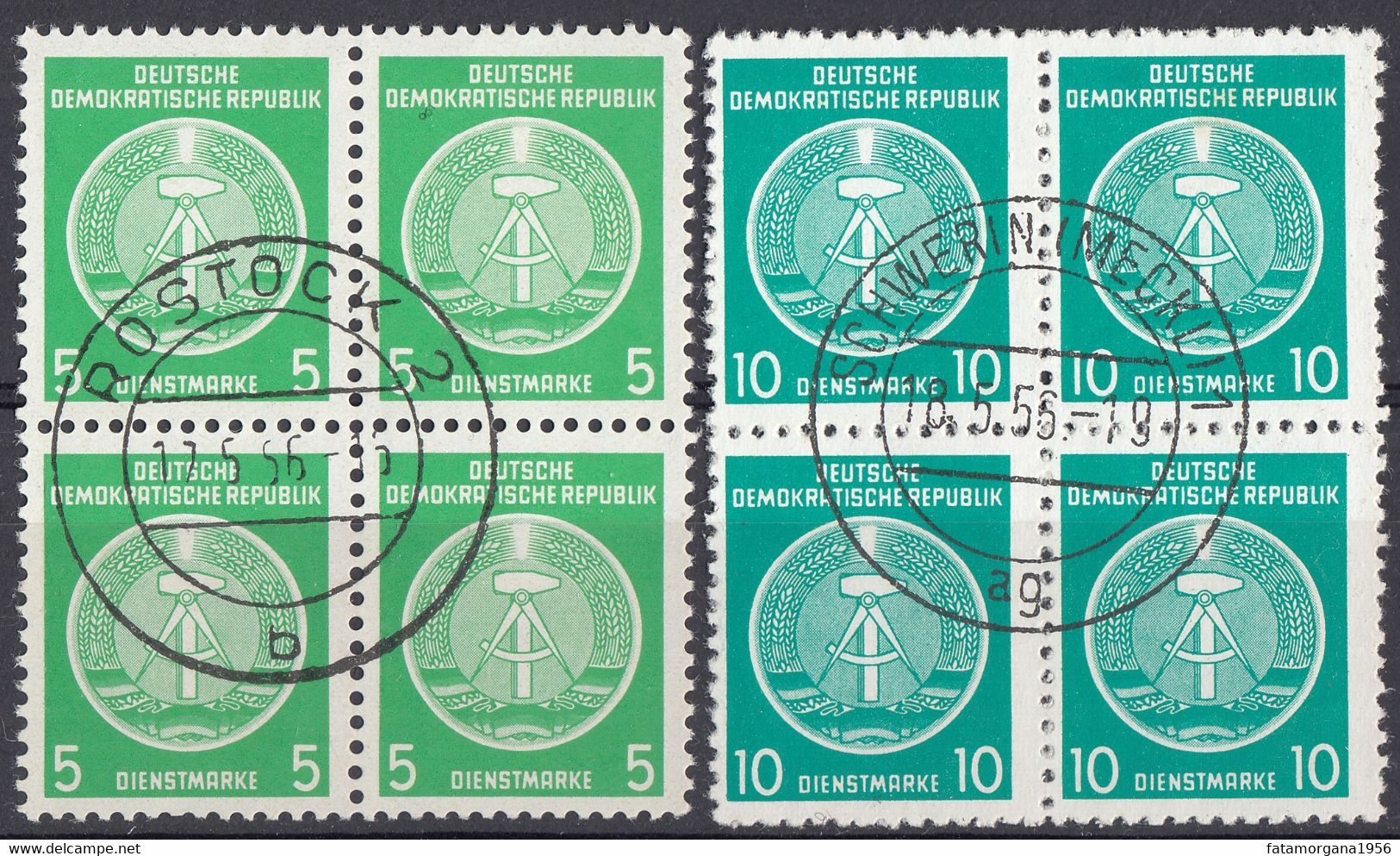 GERMANIA DDR - 1954 - Lotto Di Due Quartine Di Yvert Servizio 1 E 4, Obliterati. - Gebraucht