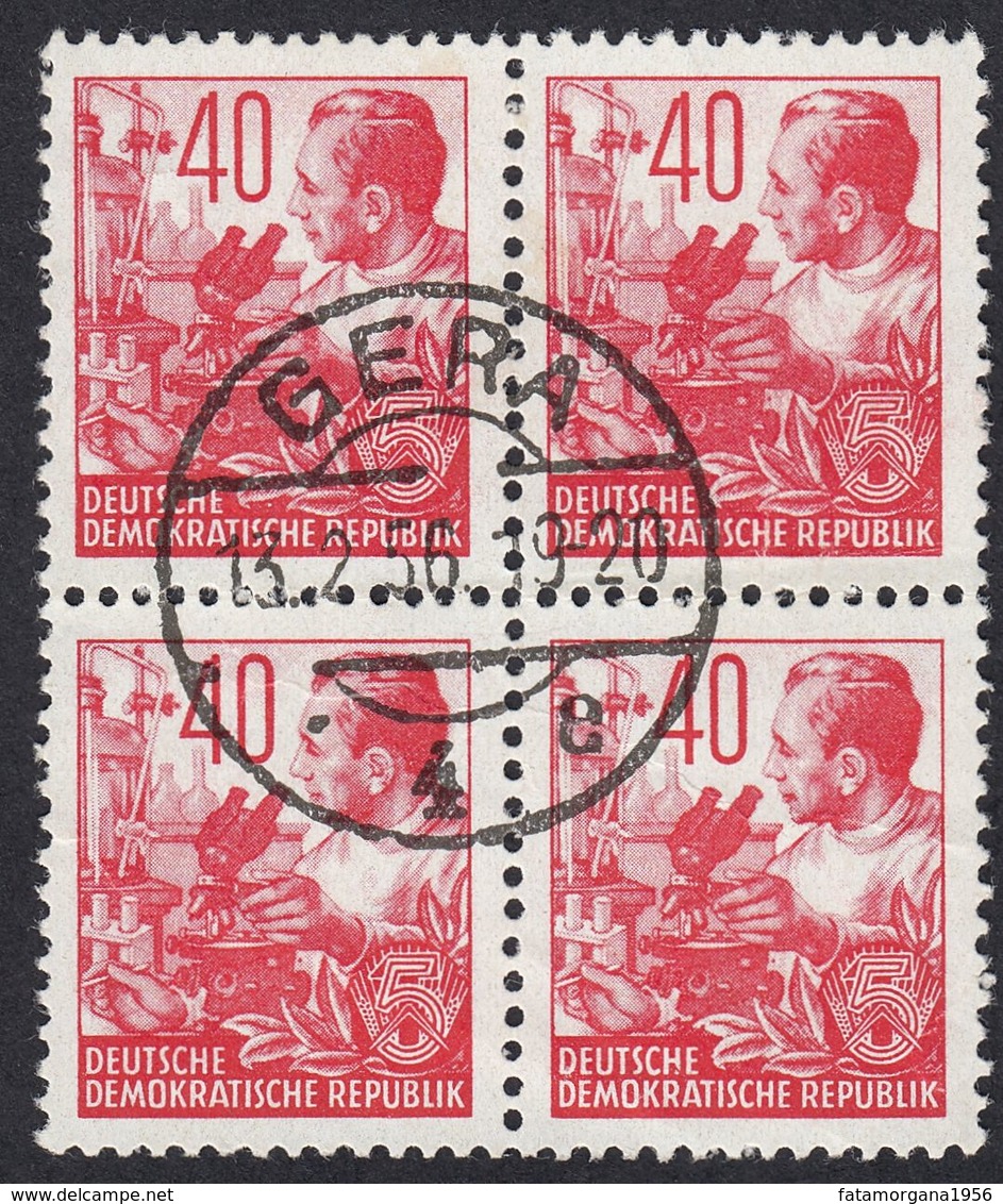 GERMANIA DDR - 1953 - Quartina Di Yvert 130, Obliterati, 40 P., Rosso Carminio - Piano Quinquennale, Prima Tiratura. - Oblitérés