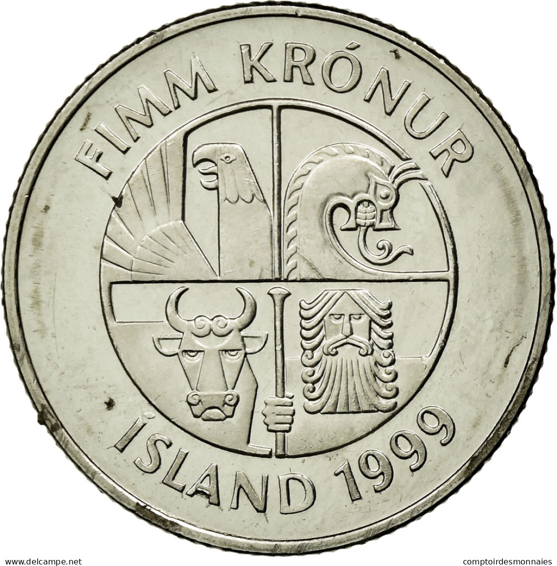 Monnaie, Iceland, 5 Kronur, 1999, TTB, Nickel Plated Steel, KM:28a - Islande