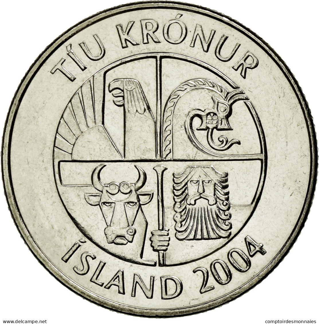 Monnaie, Iceland, 10 Kronur, 2004, TTB, Nickel Plated Steel, KM:29.1a - Islande