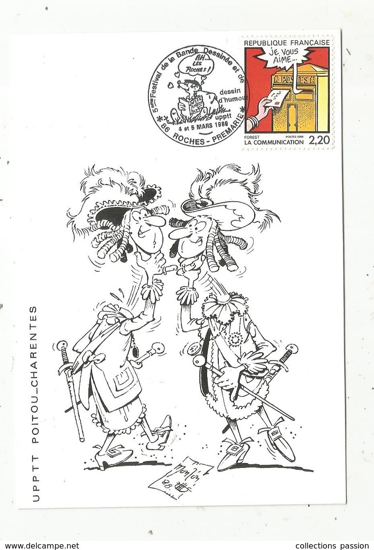 Carte Maximum , 5 E Festival De La Bandes Dessinée Et De Dessin D'humour , 86 ,Roches-Premarie ,UPTT , 1989 - 1980-1989