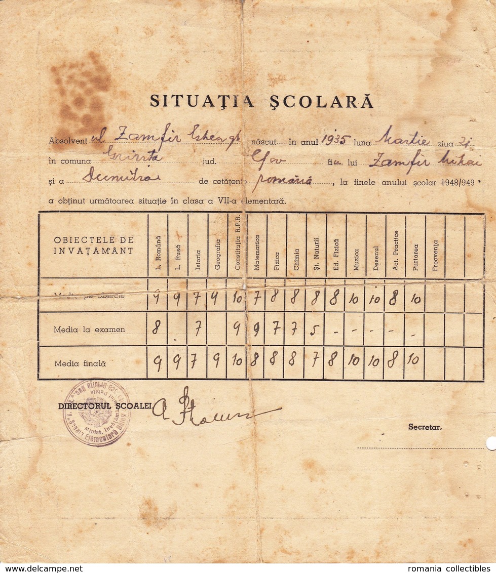 Romania, 1950, Vintage Graduation Certificate / Diploma - Cateasca, Grivita - Diplômes & Bulletins Scolaires