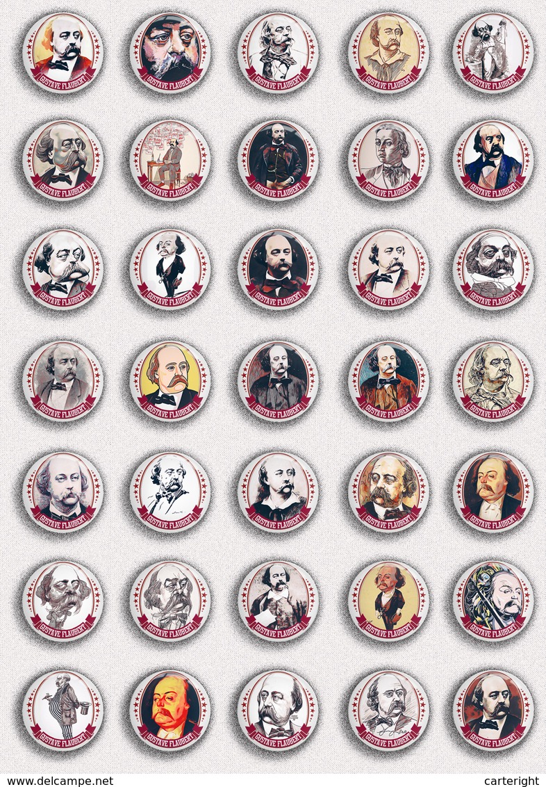 35 X Writer Gustave Flaubert ART BADGE BUTTON PIN SET  (1inch/25mm Diameter) - Celebrities