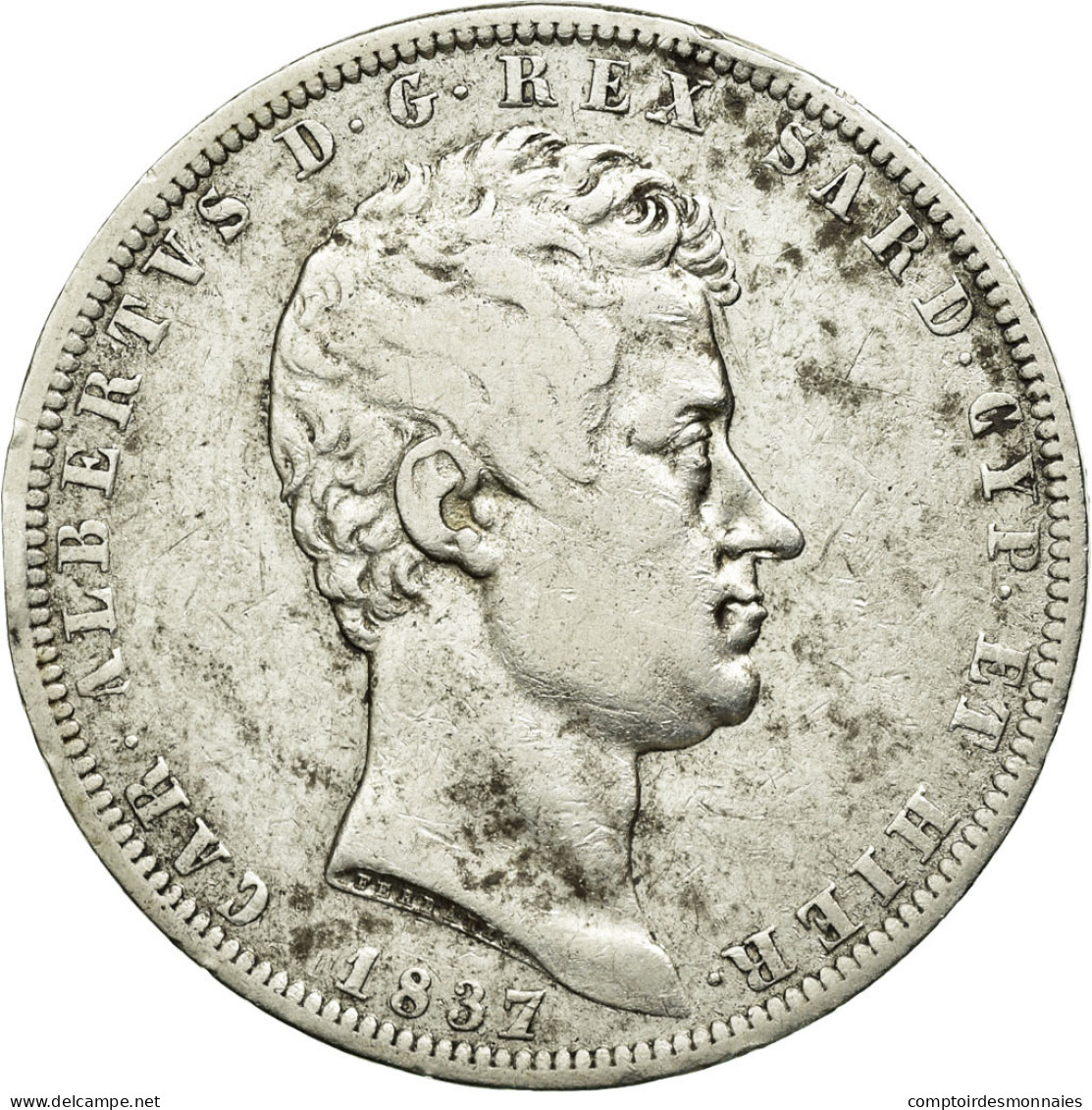 Monnaie, États Italiens, SARDINIA, Carlo Alberto, 5 Lire, 1837, Genoa, TB+ - Italian Piedmont-Sardinia-Savoie