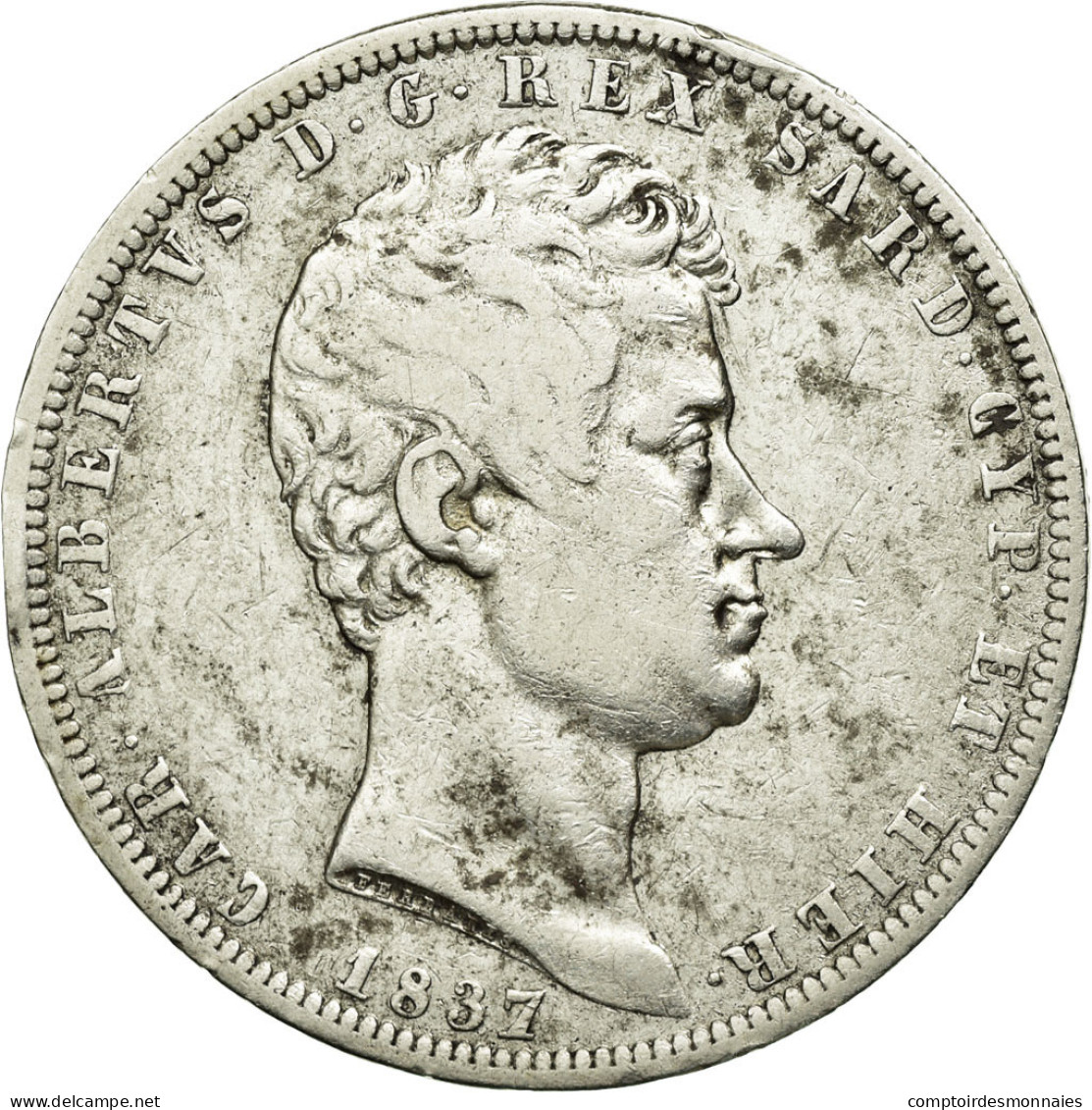 Monnaie, États Italiens, SARDINIA, Carlo Alberto, 5 Lire, 1837, Genoa, TB+ - Piémont-Sardaigne-Savoie Italienne