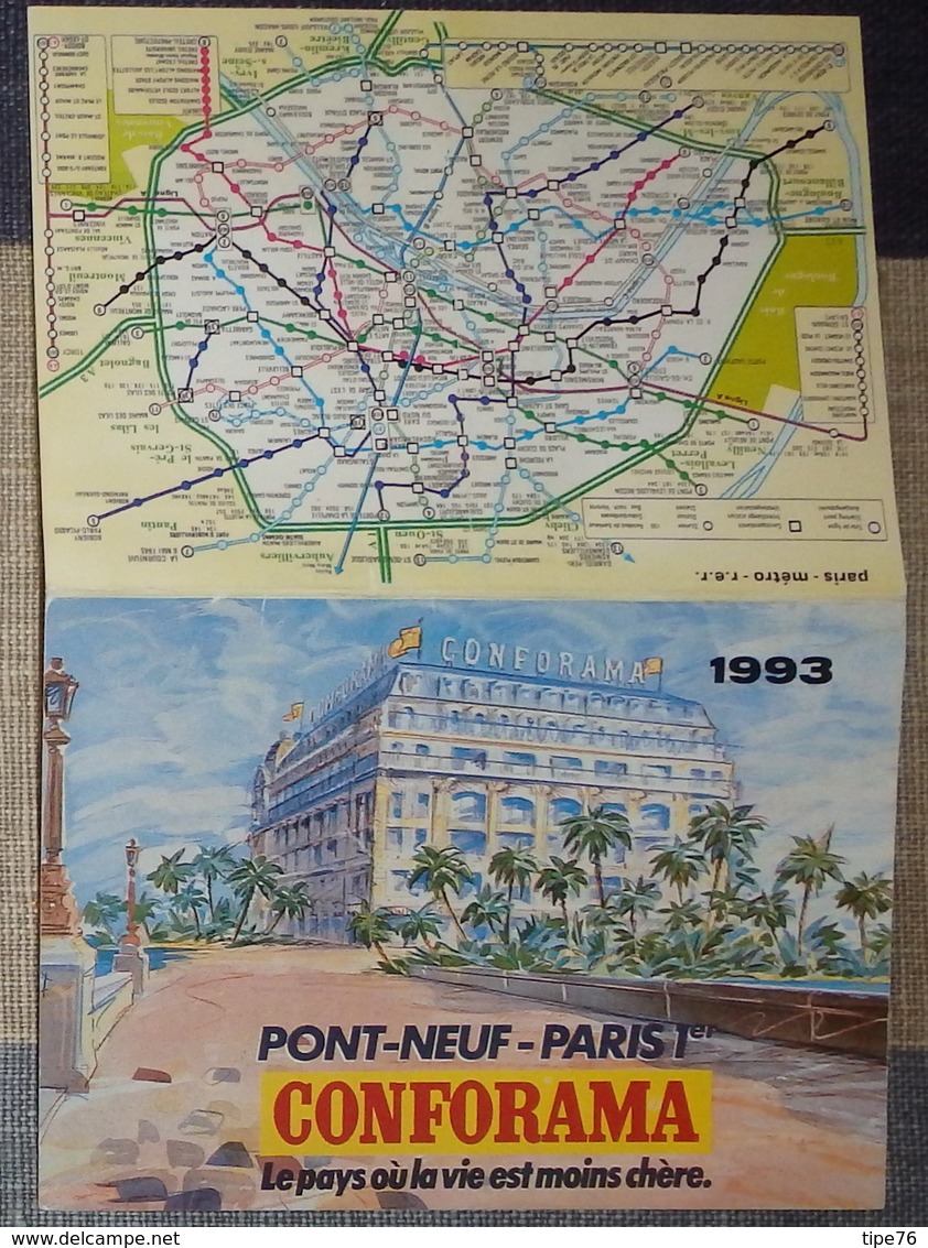 Petit Calendrier De Poche 1993 Conforama Paris Pont Neuf - Plan Métro R E R - Small : 1991-00