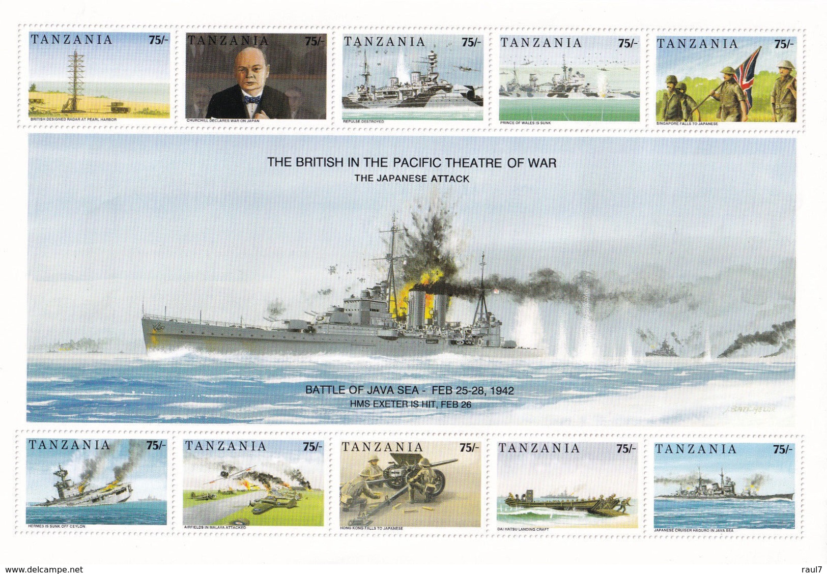 Tanzanie - 2e Guerre Mondiale, Combats Navales Dans Le Pacifique, Churchill - 10 Val Neufs // Mnh - WW2