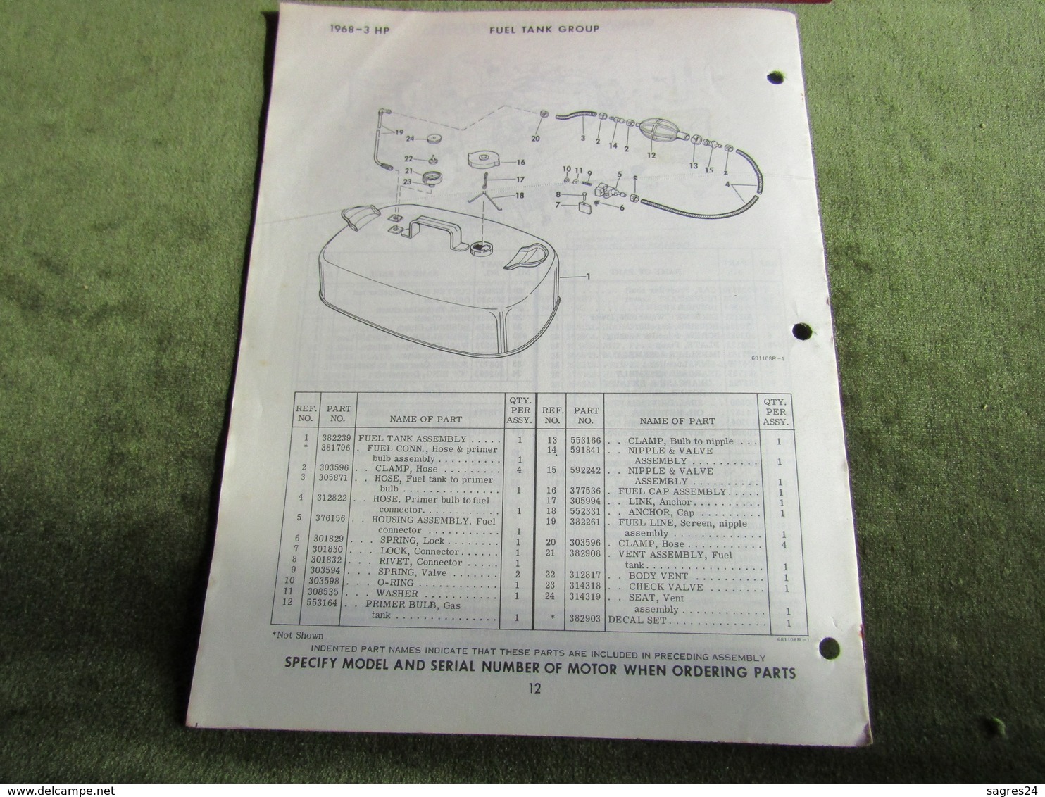 Evinrude Outboard 3 Lightwin Yachtwin Parts Book 1968 - Sonstige & Ohne Zuordnung