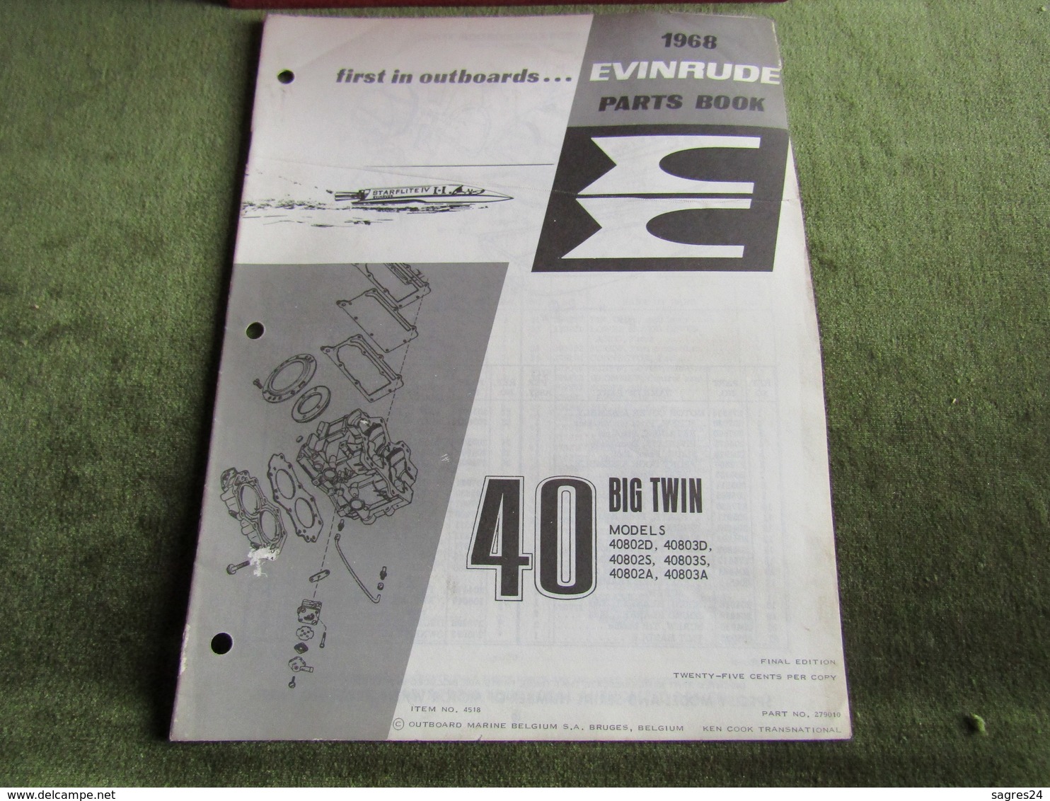 Evinrude Outboard 40 Big Twin Model S Parts Book 1968 - Other & Unclassified