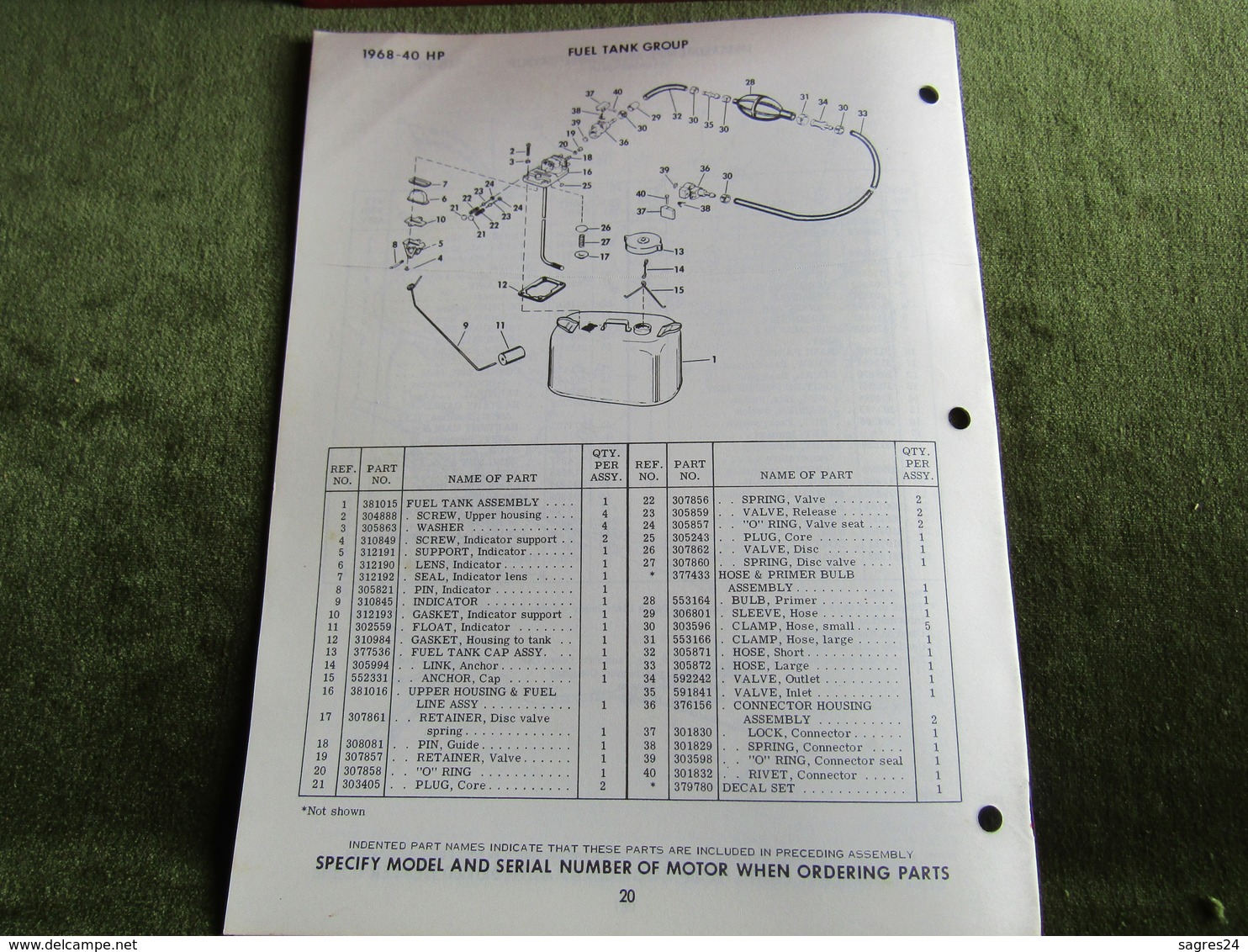 Evinrude Outboard 40 Big Twin Electric Model S Parts Book 1968 - Other & Unclassified