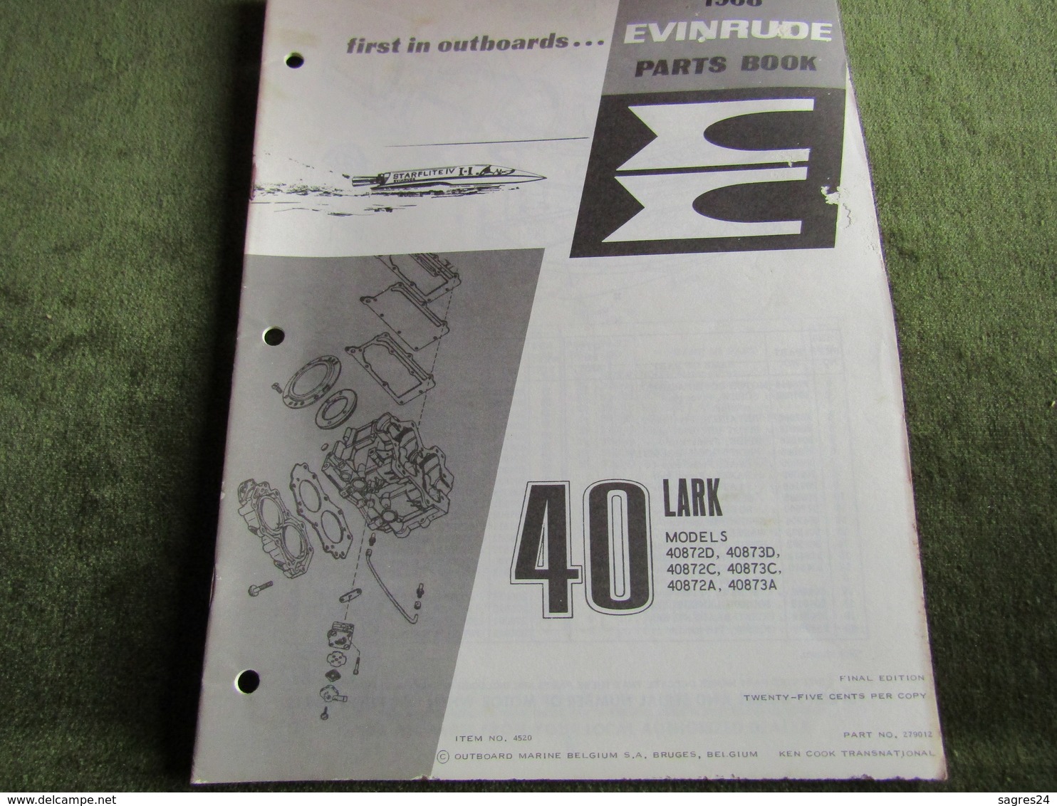 Evinrude Outboard 40 Lark Model S Parts Book 1968 - Other & Unclassified