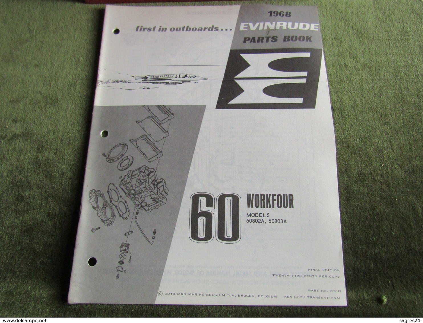 Evinrude Outboard 60 Workfour Model S Parts Book 1968 - Other & Unclassified