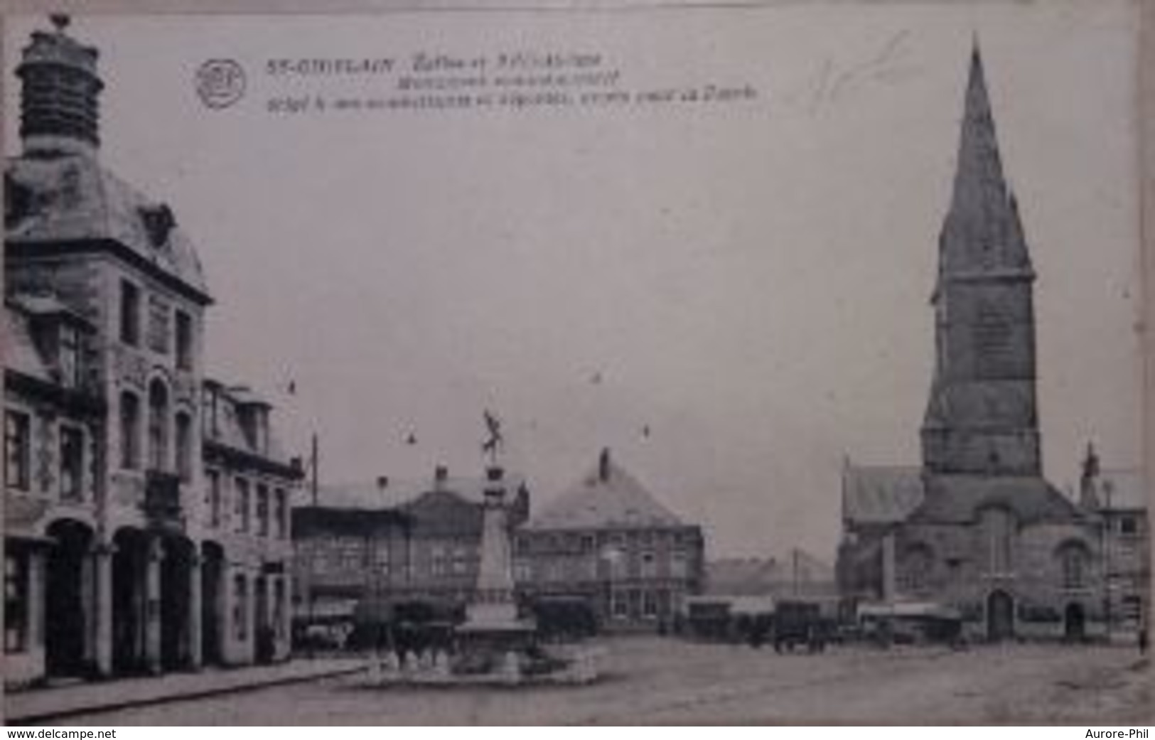 Saint-Ghislain  Eglise Et Biblothèque Avec Attelages - Saint-Ghislain