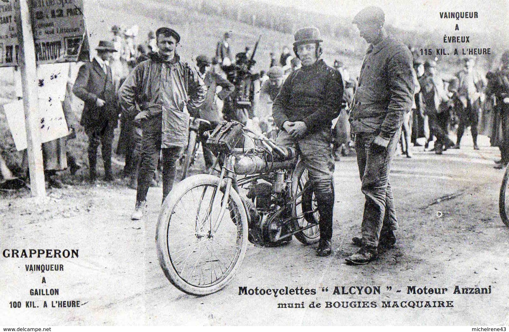 Motocyclettes " ALCYON " Moteur ANZANI ,Bougies MACQUAIRE , Pilote GRAPPERON  Vainqueur à GAILLON Et EVREUX - Moto Sport