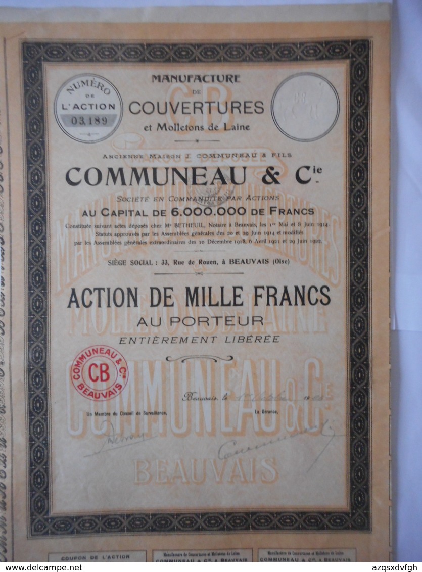 Maison COMMUNEAU Manufacture De Couvertures       BEAUVAIS 1925 - Industrie