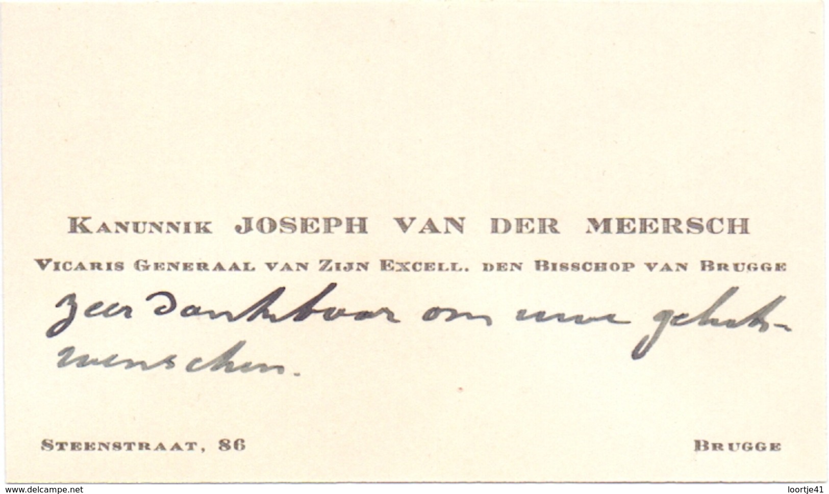 Visitekaartje - Carte Visite - Kanunnik Joseph Van Der Meersch - Bruges Brugge - Visitenkarten