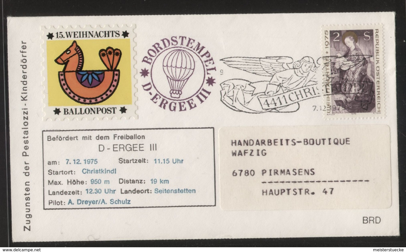 Österreich - 15. Weihnachts-Ballonpost - Gelaufen Mit SST CHRISTKINDL 7.12.1975 - Balloon Covers