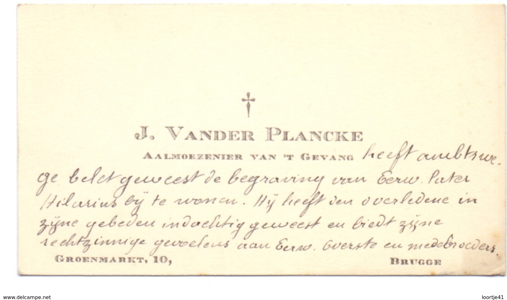 Visitekaartje - Carte Visite - Aalmoezenier Van 't Gevang J. Vander Plancke - Brugge - Visitenkarten